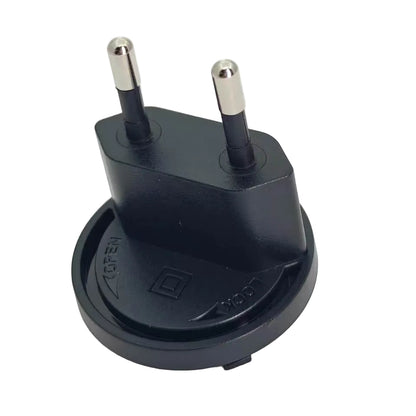 A black UK three-pin wall plug adapter with silver metal pins, shown on a plain white background.