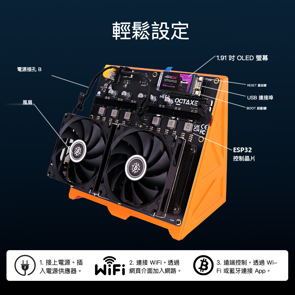 
Starminer 礦機設定與連接埠說明。 顏色：橘色。
