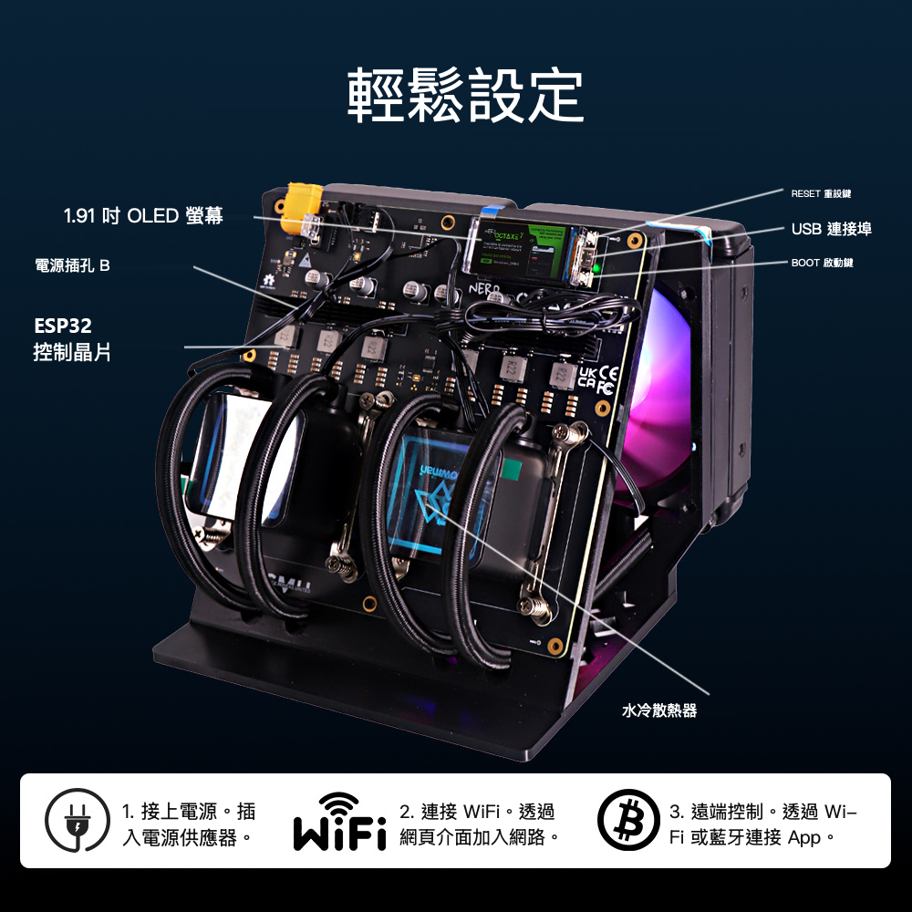 
Starminer 礦機設定與連接埠說明。 顏色：黑色。
