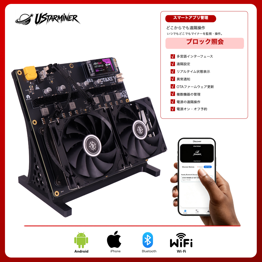 
Ustarminer Nerdoctaxe 9.6T ビットコインマイナー：製品画像。
