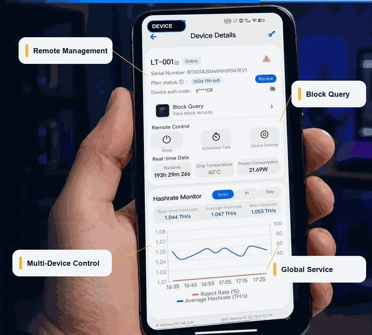 StarMiner app remote management, block query and multi-device control