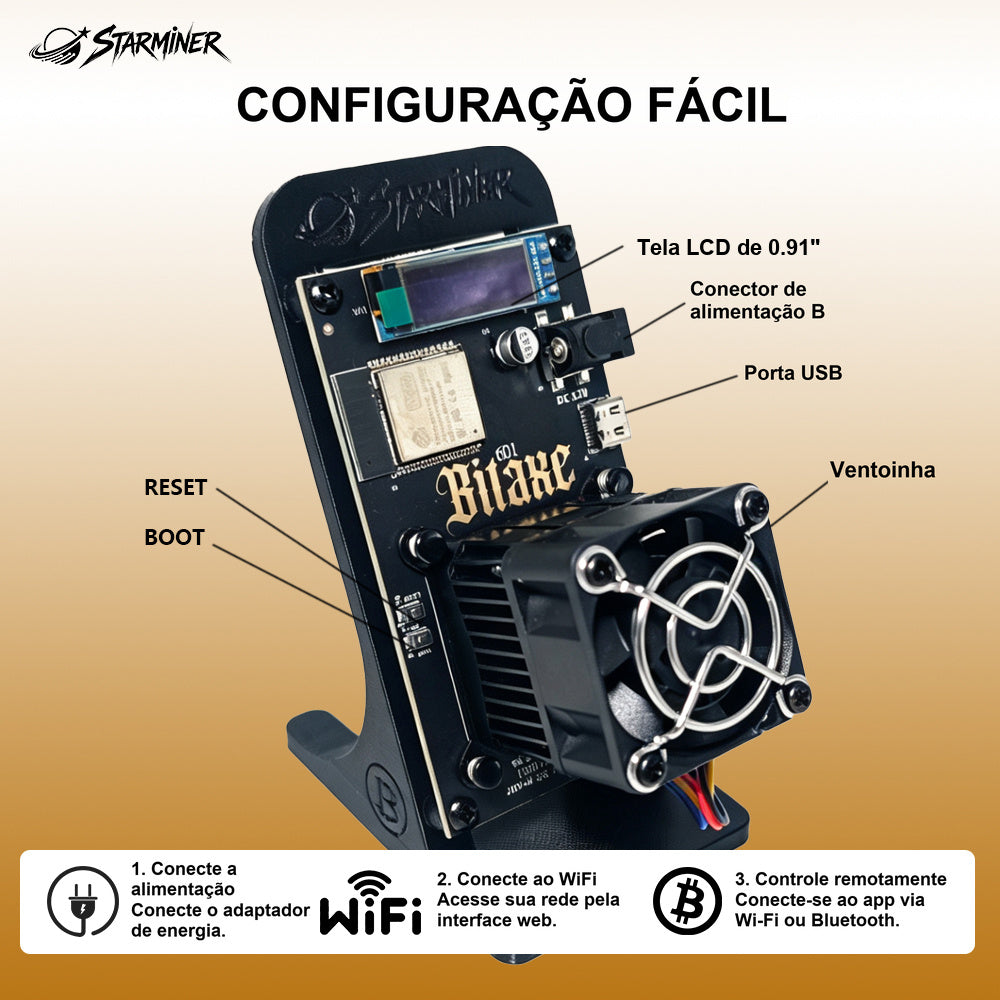 Configuração do minerador Starminer. Cor: preto.