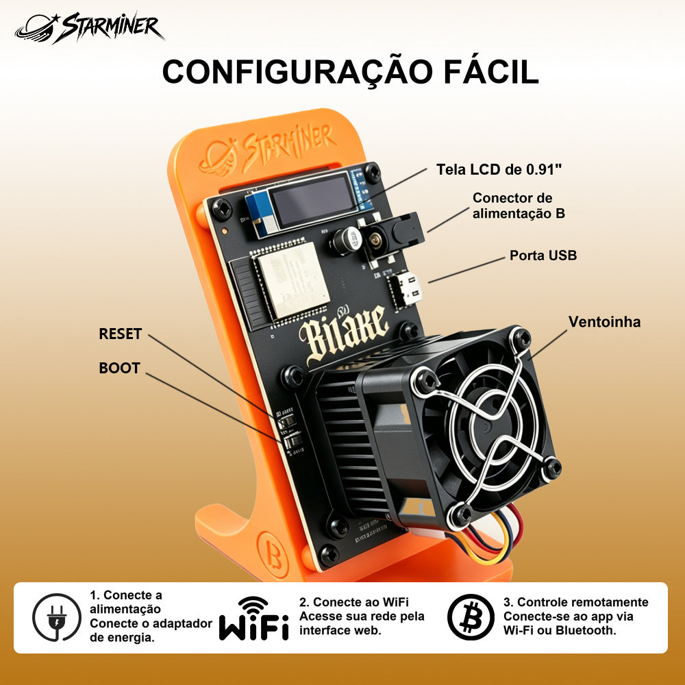 Configuração do minerador Starminer. Cor: laranja.