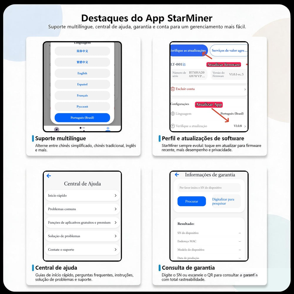 Funções do App Starminer.