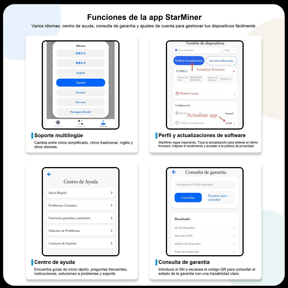 Funciones de la app Starminer.